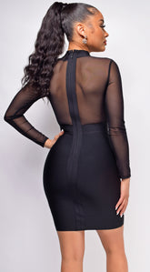 Luella Black Bandage Mesh Long Sleeves Stud Dress